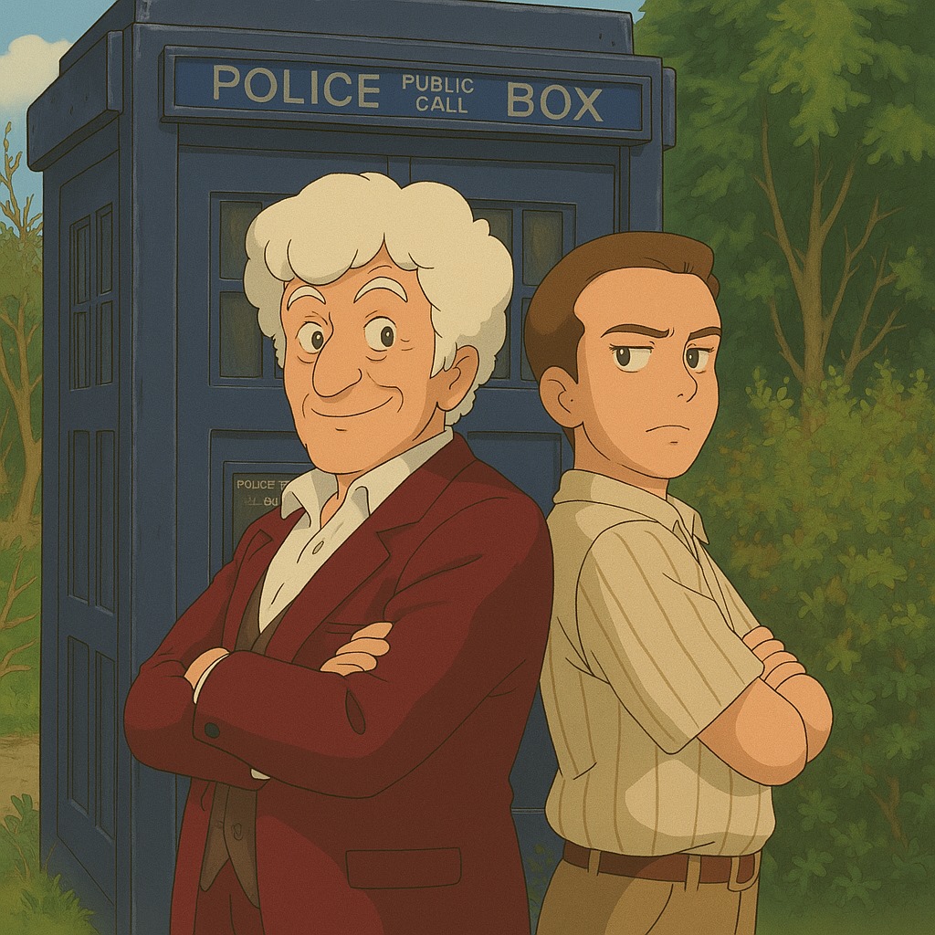 Jon Pertwee and Stephen Cranford in cartoon form